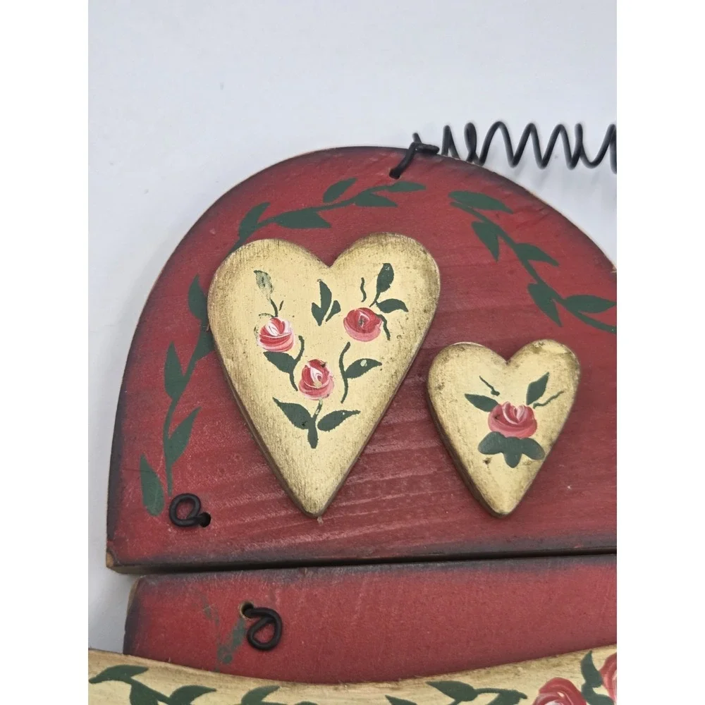 Wooden Heart Shaped WELCOME Sign w/Pink Roses  Cottagecore Country Folk Art
